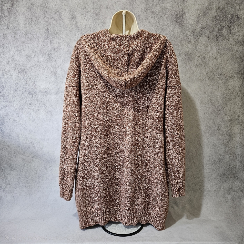 Tahari Hooded Open Front Marled Knit Sweater Cardigan with Pockets - Picture 5 of 11